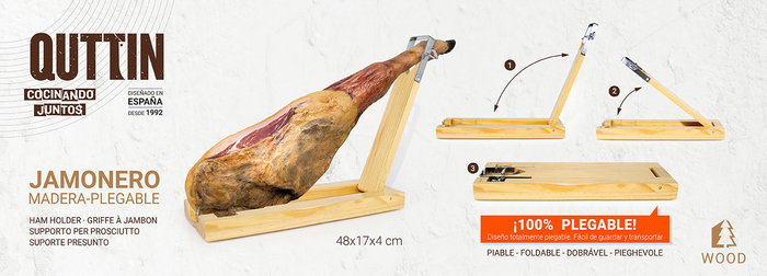 Quttin Jamonero de Madera Plegable | 48 cm Largo x 17 cm Ancho x 4,5 cm Alto (6 Unidades)