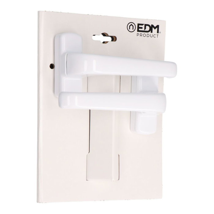 EDM Juego de Manillas Modelo 6800 de Aluminio Acabado Blanco - Placa 70x25 mm - Incluye Tornillos - Blister
