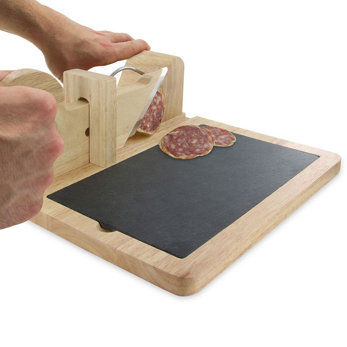 Totally Addict Cortador Embutido Con Tabla Bistrot Madera y Acero Inoxidable 29x28x11.5 cm