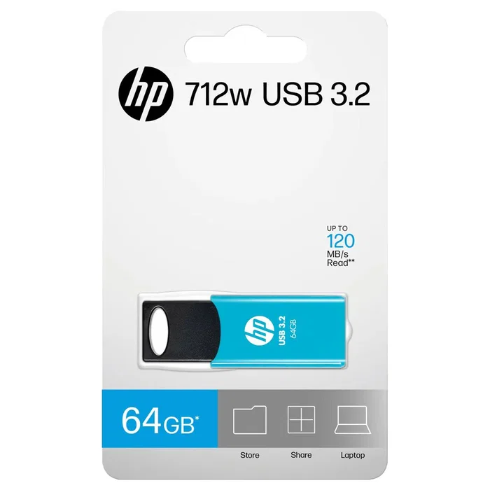 HP 712w Unidad Flash USB 64 GB, USB Tipo A 3.2 Gen 1 (3.1 Gen 1), Azul, Velocidad de Lectura hasta 120 MB/s