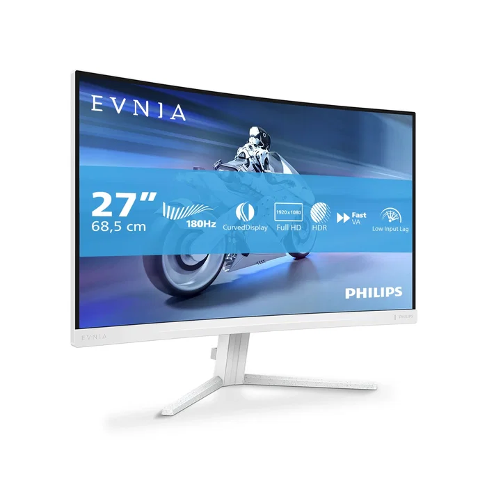Philips Evnia 27M2C5201L/00 Monitor Gaming Curvo 27" Full HD, 180Hz, 0.5ms MPRT, AMD FreeSync, HDR10, Fast VA, Blanco, 2xHDMI, DisplayPort
