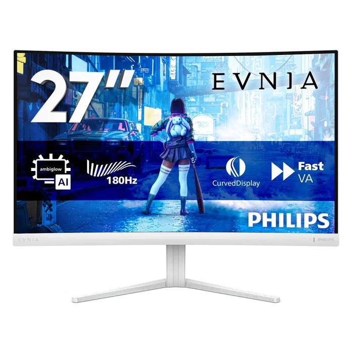 Philips Evnia 27M2C5201L/00 Monitor Gaming Curvo 27" Full HD, 180Hz, 0.5ms MPRT, AMD FreeSync, HDR10, Fast VA, Blanco, 2xHDMI, DisplayPort