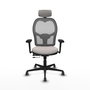 Silla de oficina Jorquera con mecanismo Sincro/Traslack tapizada con Similpiel color Blanco y malla color Gris. Equipada con lumbar 1D, Brazos 3D, Cabecero 2D y Ruedas 65 mm parqué