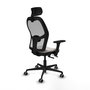 Silla de oficina Jorquera con mecanismo Sincro/Traslack tapizada con Similpiel color Blanco y malla color Gris. Equipada con lumbar 1D, Brazos 3D, Cabecero 2D y Ruedas 65 mm parqué