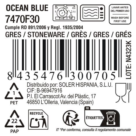 La Mediterranea Taza Ocean Blue 330ml de 24 unidades