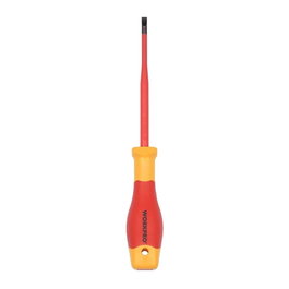 Workpro Destornillador Plano Aislado VDE, Punta 1 x 5.5mm, Longitud 125mm, 1000V AC, Acero S2 Cromo Vanadio, Color Rojo/Amarillo