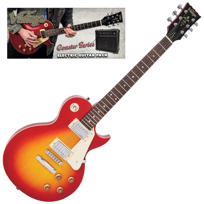 Vintage V10 Guitarra Eléctrica Pack - Cherry Sunburst con Amplificador Kinsman 10W y Accesorios Vintage V10 Guitarra Eléctrica Pack - Cherry Sunburst con Amplificador Kinsman 10W y Accesorios