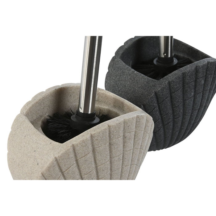 DKD Home Decor Escobillero de Resina y Acero Inoxidable Gris