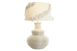 DKD Home Decor Lámpara de Sobremesa Seagrass Lino Bordado