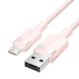 Vention Cable USB a Lightning de 1m, USB-A Macho a Lightning Macho, 480 Mbps, Transferencia y Carga, Trenzado, Color Rosa