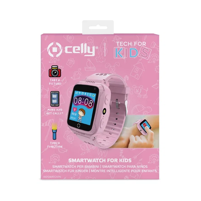 Celly Reloj Inteligente GPS para Niños Rosa - Smartwatch con Llamadas, Cámara, 4 Días Batería, Pantalla 1.54", App SeTracker2, Compatible con iOS/Android