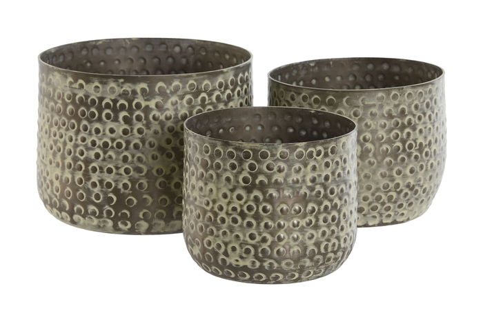DKD Home Decor Macetero Mundra Verde Aluminio Hecho a Mano Set de 3 Piezas 17 x 17 x 13 cm