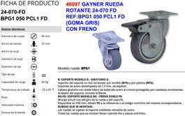 GAYNER Rueda 24-070FD Gris con Freno