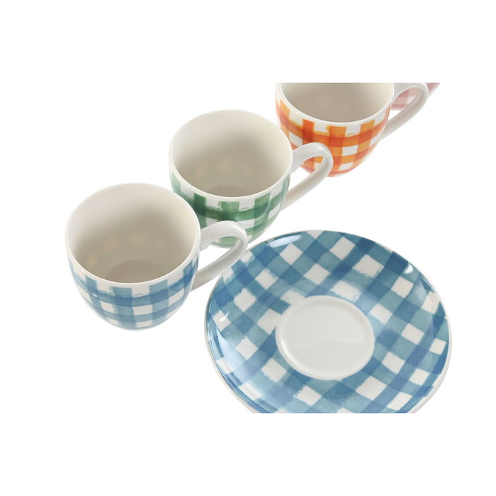 DKD Home Decor Set de Café Vichy de Porcelana de 90 ml, 6 piezas DKD Home Decor Set de Café Vichy de Porcelana de 90 ml, 6 piezas
