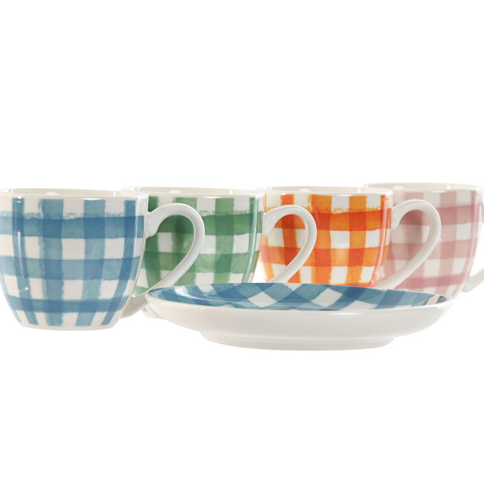 DKD Home Decor Set de Café Vichy de Porcelana de 90 ml, 6 piezas DKD Home Decor Set de Café Vichy de Porcelana de 90 ml, 6 piezas