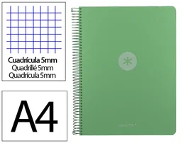 Antartik Cuaderno Espiral Micro A4 Tapa Foam 120 Hojas 90gr Cuadriculado 5mm Color Verde Matcha