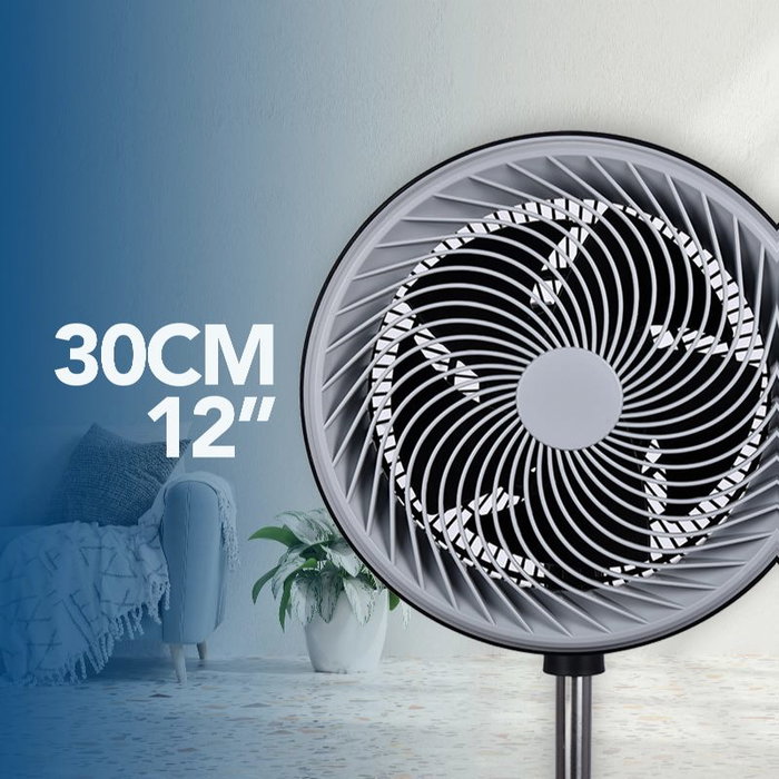 Daewoo Ventilador de Pie de Alta Velocidad 90W, 12 Pulgadas (30 cm), Base Redonda, Color Negro