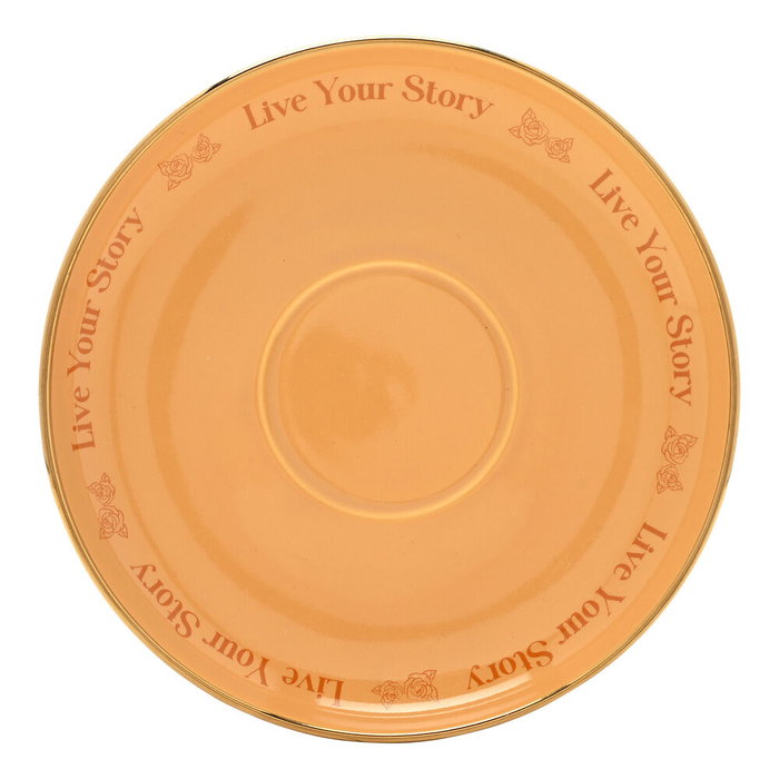 WIDDOP & CO Taza de té y platillo Bella Princesas Disney dorado con texto Bold as a Rose