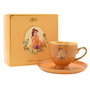 WIDDOP & CO Taza de té y platillo Bella Princesas Disney dorado con texto Bold as a Rose