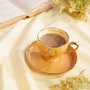 WIDDOP & CO Taza de té y platillo Bella Princesas Disney dorado con texto Bold as a Rose