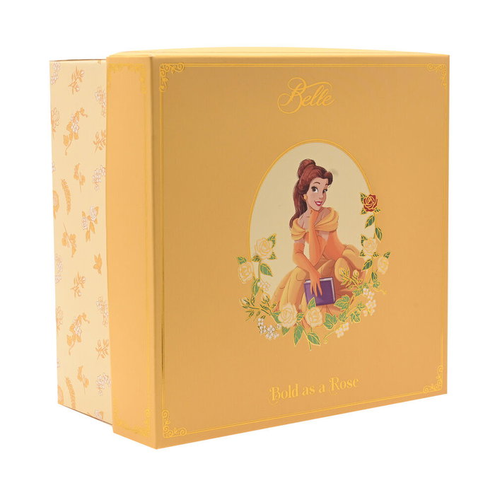 WIDDOP & CO Taza de té y platillo Bella Princesas Disney dorado con texto Bold as a Rose