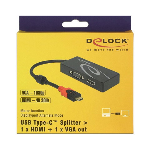 DeLOCK 87730 USB Type-C™ Splitter con salida HDMI y VGA DeLOCK 87730 USB Type-C™ Splitter con salida HDMI y VGA