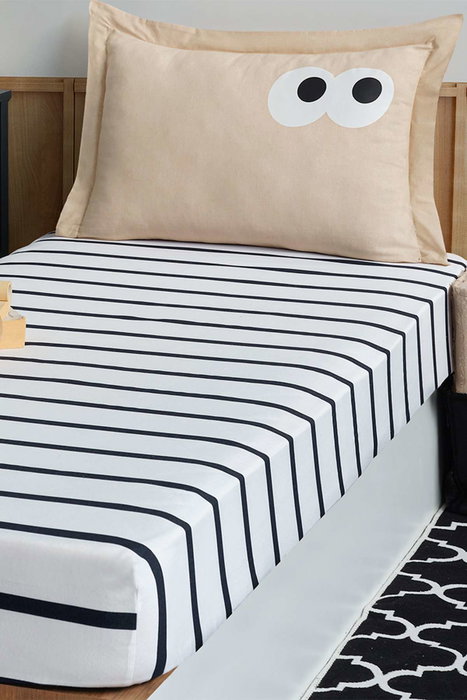 L'essentiel linge de maison Funny Cizgili Juego de Sábanas Individual Marrón 65% Algodón 35% Poliéster 100x200 cm