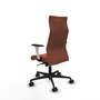 Sillón Albacete con mecanismo Sincro tapizada con Tela color Marrón. Equipado con Base nailon negra, Brazos 1D y Ruedas 65mm nailon