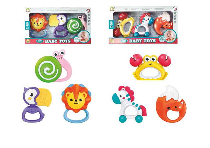 Mordedores animales, loro, león, caracol y cebra, cangrejo, zorro 10cm pack con 3 piezas. - modelos surtidos Mordedores animales, loro, león, caracol y cebra, cangrejo, zorro 10cm pack con 3 piezas. - modelos surtidos