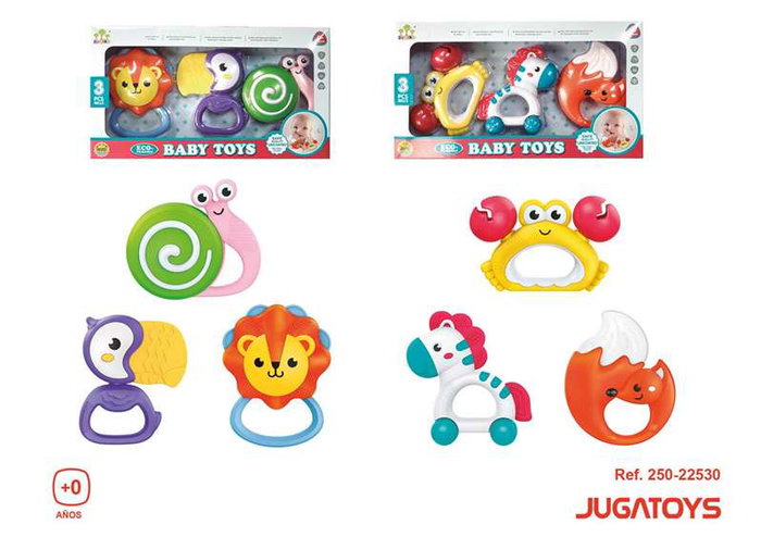 Mordedores animales, loro, león, caracol y cebra, cangrejo, zorro 10cm pack con 3 piezas. - modelos surtidos Mordedores animales, loro, león, caracol y cebra, cangrejo, zorro 10cm pack con 3 piezas. - modelos surtidos