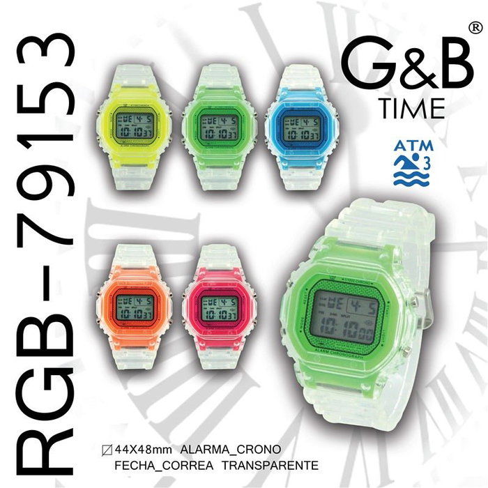 G&B TIME Reloj Gbody LCD Unisex Cuadrado Translúcido G&B TIME Reloj Gbody LCD Unisex Cuadrado Translúcido