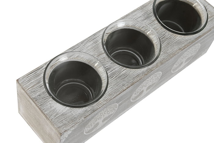 DKD Home Decor Portavelas Indio Gris Blanco 7 x 7 x 23 cm MDF Cristal (4 Unidades)