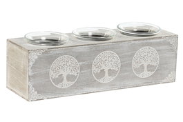 DKD Home Decor Portavelas Indio Gris Blanco 7 x 7 x 23 cm MDF Cristal (4 Unidades)