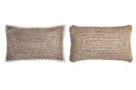DKD Home Decor Cojin Tropical Marron Blanco Roto Polyester Yute 30 x 50 cm (4 Unidades)