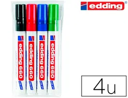 Edding 660 Rotulador para pizarra blanca, blister 4 unidades, colores surtidos, recargable, trazo 1,5-3 mm