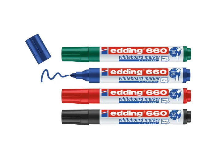 Edding 660 Rotuladores para Pizarra Blanca Surtidos, Pack de 4