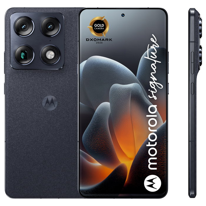 Motorola Signature 5G Smartphone 6.78" Extreme AMOLED 165Hz Snapdragon 8 Gen 5, 16GB RAM 512GB, Triple Cámara 50MP Sony LYTIA 600, Android 16.0, Batería 5200mAh, Azul Oscuro