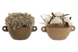 DKD Home Decor Planta Flor Seca Blanco Marron Verde 22 x 22 x 14 cm (2 Unidades)