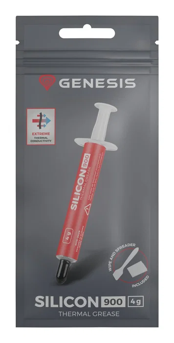 Genesis Pasta Térmica Silicon 900, Conductividad Térmica 12.8 W/mK, 4 gr, con Espátula y Paño, para PC, Laptop y Consolas - NTG-2329