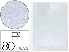 Q-connect Funda Multitaladro Folio 80 micras Piel de Naranja Transparente para Archivo Caja 100 Unidades