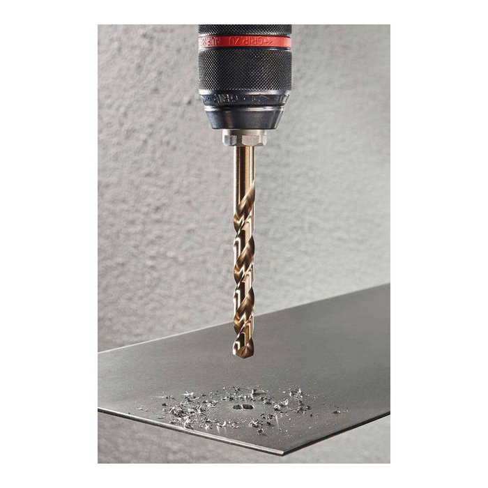 Wolfcraft Broca para Metal HSS Cobalto Rectificada - Ø8.00x117 mm, Longitud de Trabajo 75 mm, Ángulo Punta 130° para Acero Inoxidable y Materiales Duros
