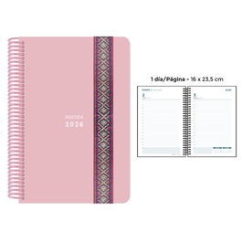 Agenda Anual (2026) Senfort Pastel Espiral Tapa Pp Con Goma Decorada 160X235 D/P Rosa