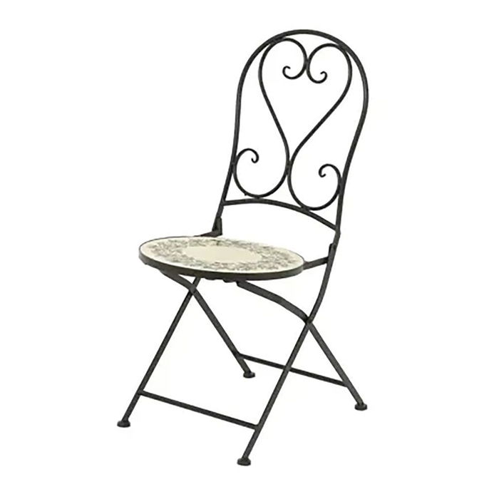 Outdoor Living By Decoris Silla Plegable Atenas Negro, Diseño Mosaico Olivas, Acero para Interior y Exterior, Carga 120 kg, Ø39 x 52 x 92.5 cm