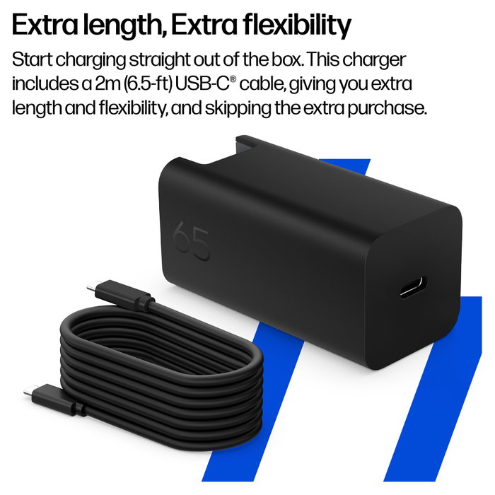 HP Cargador USB-C 65W GaN Negro con cable de 2m