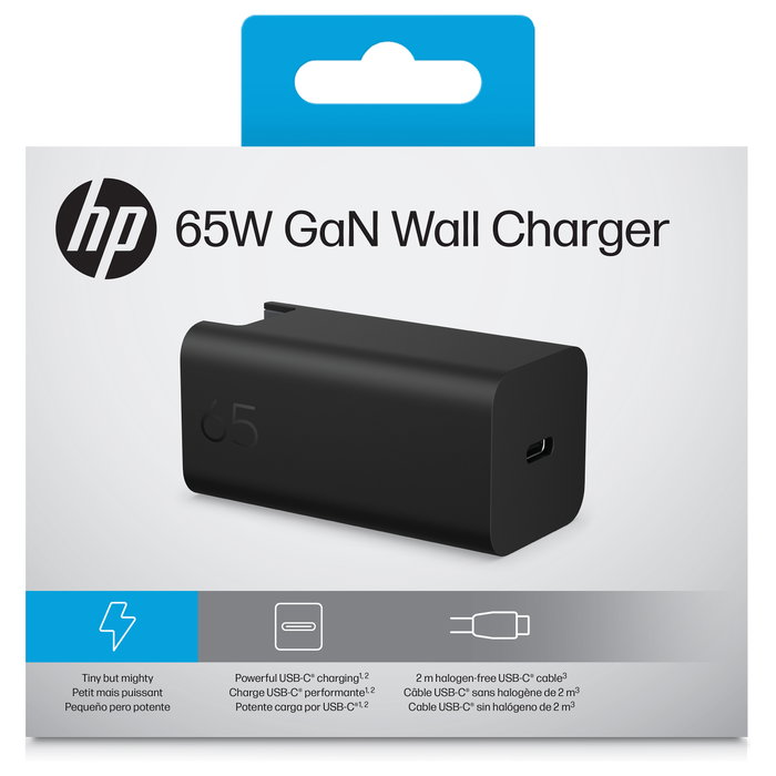 HP Cargador USB-C 65W GaN Negro con cable de 2m