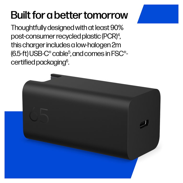 HP Cargador USB-C 65W GaN Negro con cable de 2m