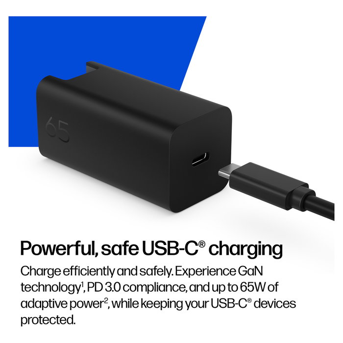 HP Cargador USB-C 65W GaN Negro con cable de 2m