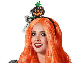 Tiara con Calabaza Negra y Verde con Telaraña y Moño para Halloween
