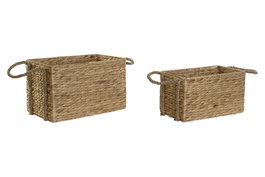 DKD Home Decor Set de 2 Cestas de Fibra y Cuerda Natural 40x25x25 cm