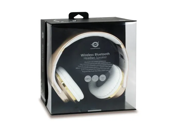 Conceptronic Auriculares Bluetooth con Función Altavoz y MicroSD, Oro